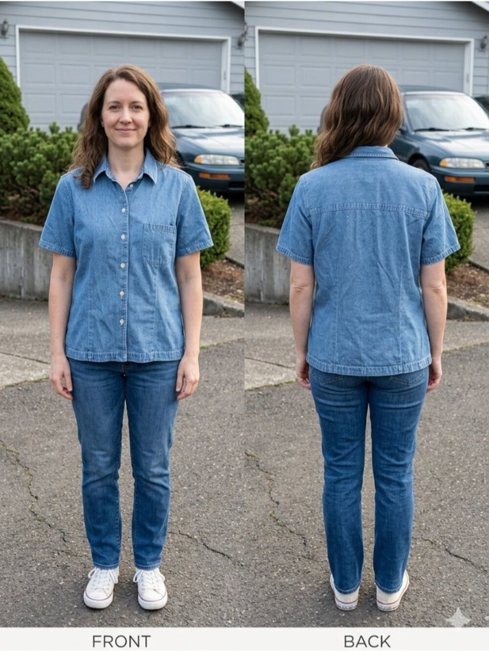 Vintage 90s Gap Short Sleeve Denim Shirt Large Blue Cotton Button Up Cowgirl